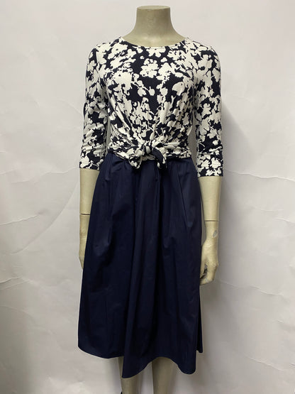 Hobbs Navy Cotton A-line Floral Dress 10