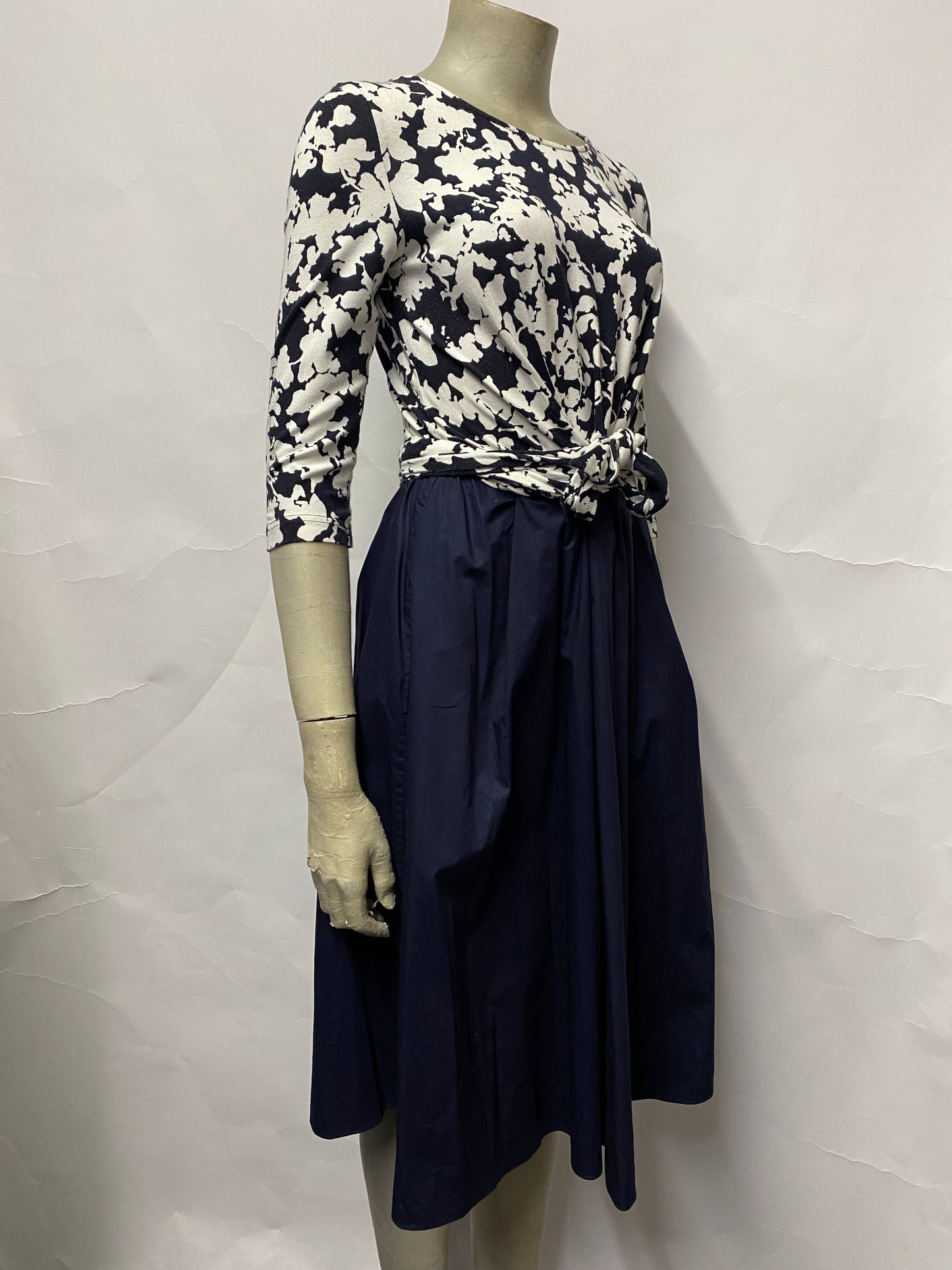 Hobbs Navy Cotton A-line Floral Dress 10