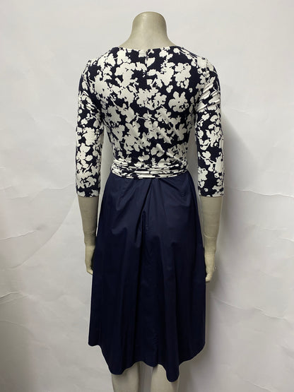 Hobbs Navy Cotton A-line Floral Dress 10