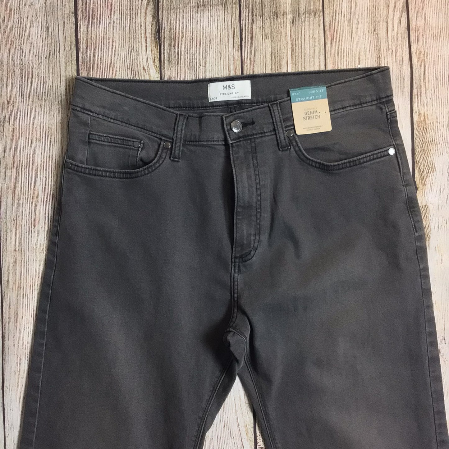 BNWT M&S Dark Grey Straight Fit Jeans Denim Stretch RRP £25 Size W34 L33