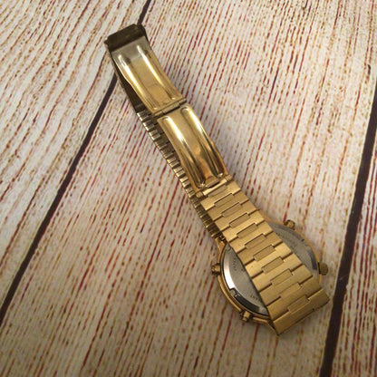 Seiko 7A48-5000 Quartz Chronograph Moon Phase Sports 100 Gold Tone Watch (untested)