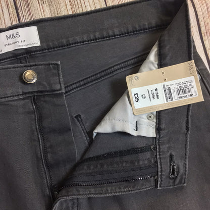 BNWT M&S Dark Grey Straight Fit Jeans Denim Stretch RRP £25 Size W34 L33