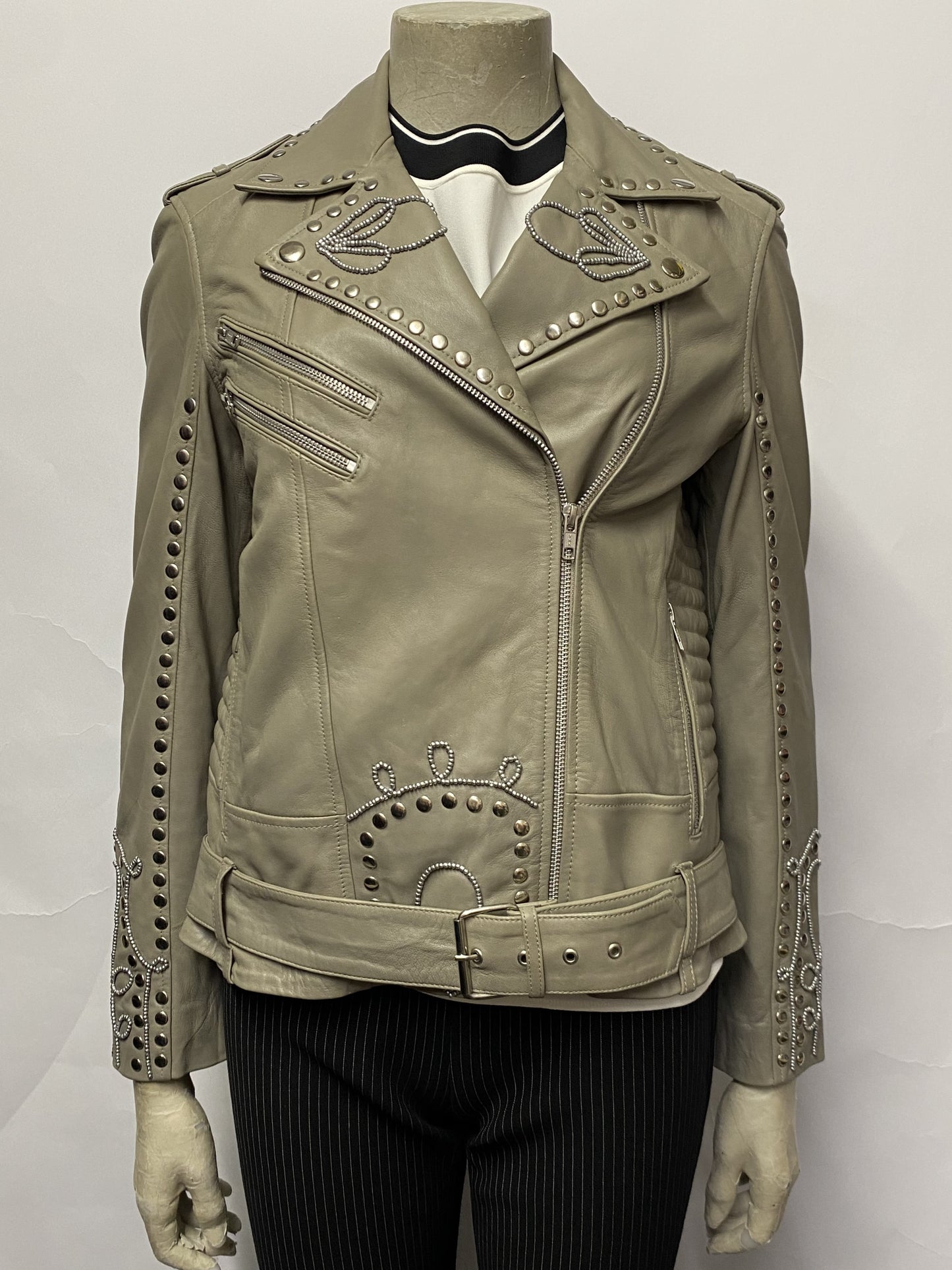 Religion Excellent Biker Jacket Grey Leather XS