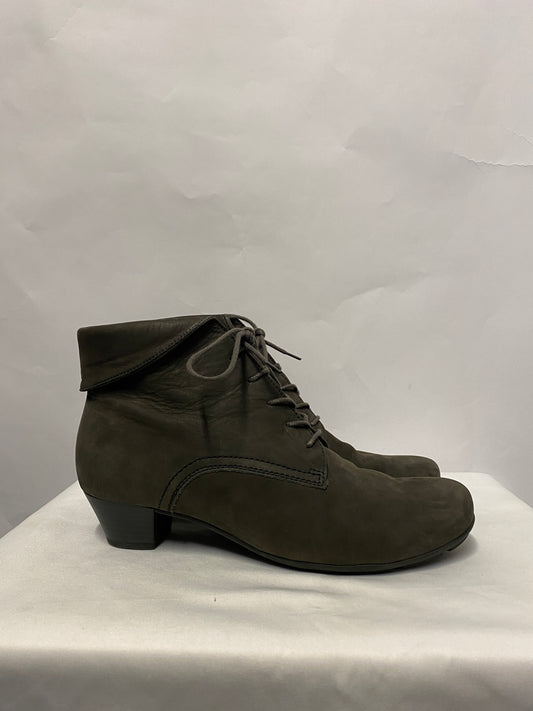 Gabor Grey Leather Heeled Lace Up Ankle Boots 7