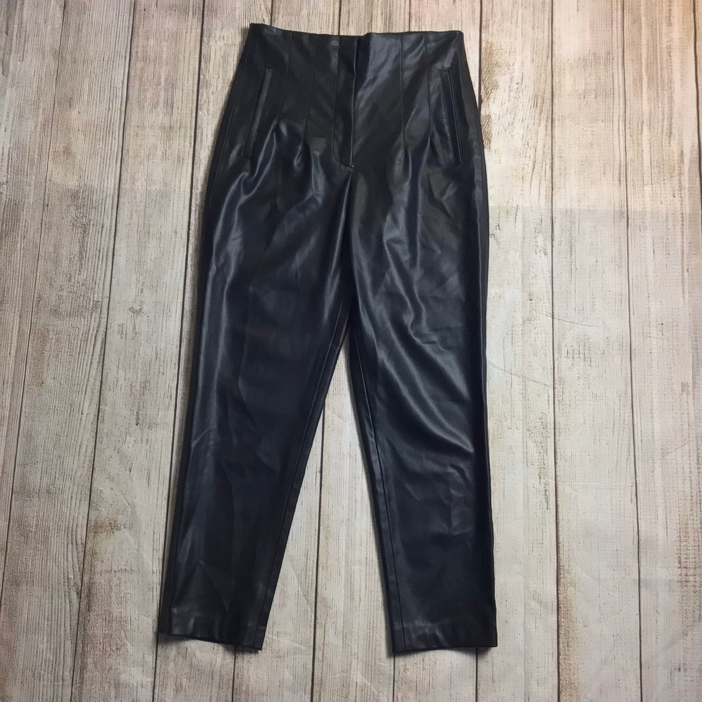 Zara Black Faux Leather Look Trousers Size M