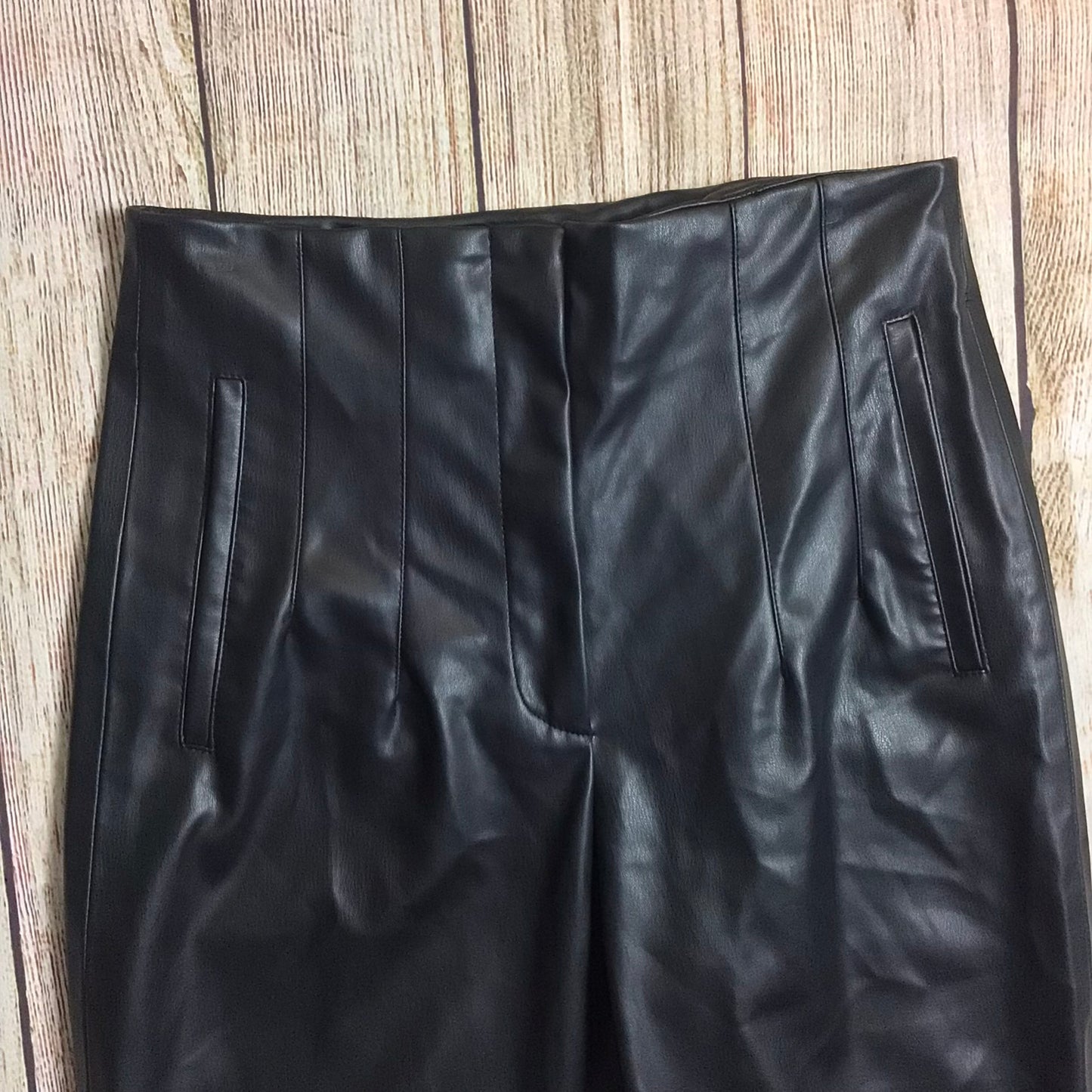 Zara Black Faux Leather Look Trousers Size M