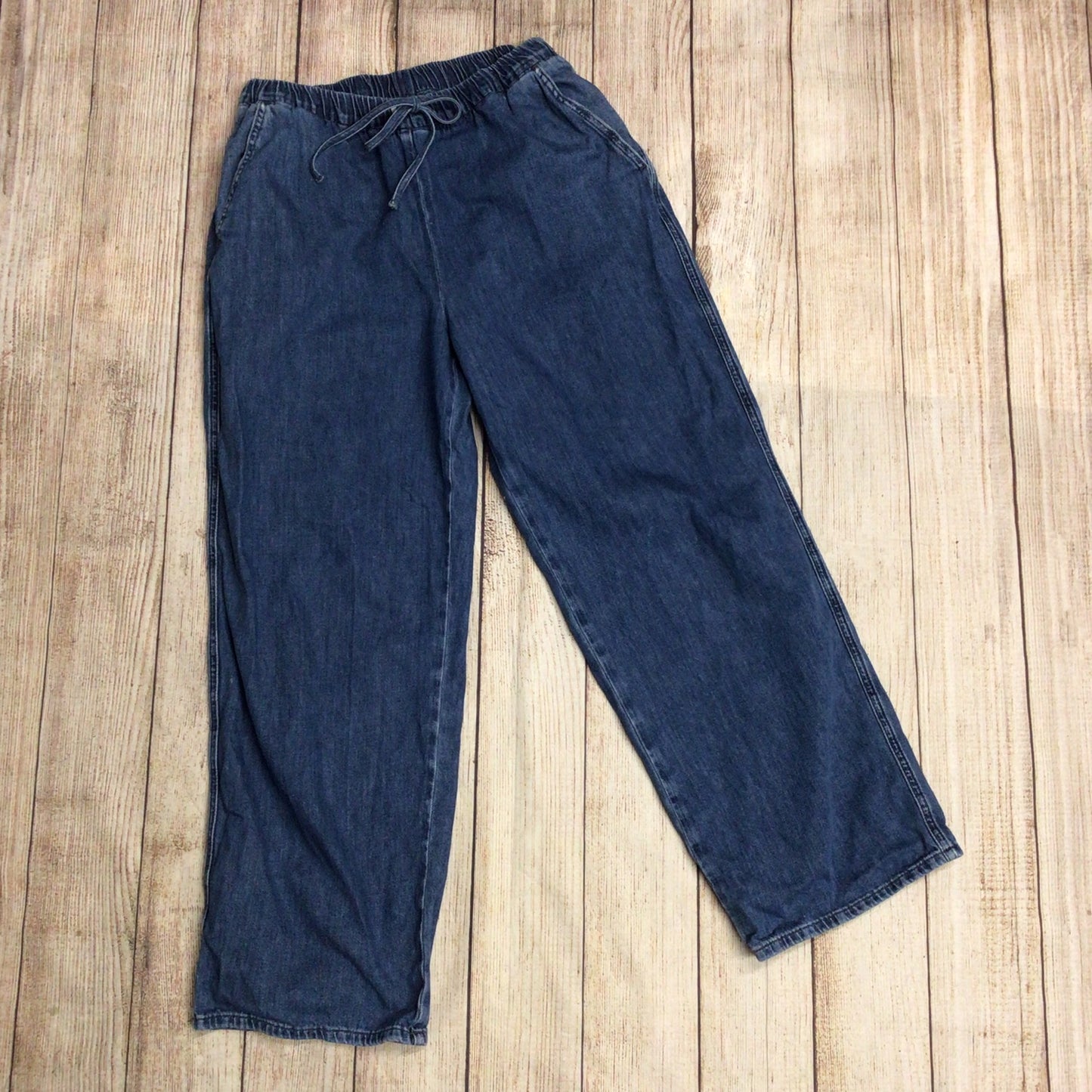 Arket Blue 100% Cotton Relaxed Denim Trousers w/Drawstring Waist Size M