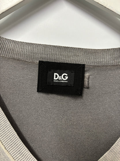 Dolce and Gabbana Light Grey Cotton Thin Knit V-Neck Jumper IT50/XL