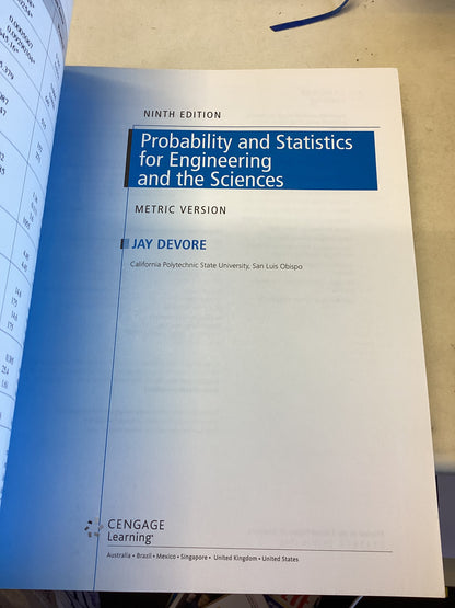 Probability and Statistics For Engineering and The Sciences Metric Version Ninth Edition Jay L Devore