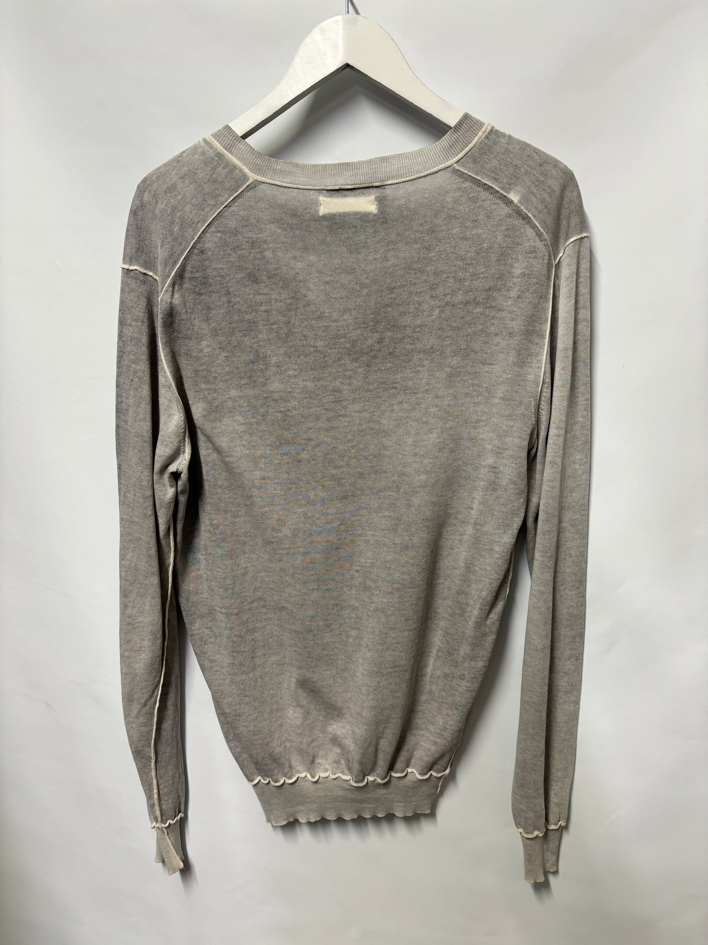 Dolce and Gabbana Light Grey Cotton Thin Knit V-Neck Jumper IT50/XL