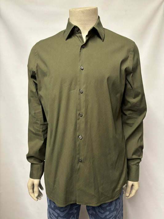 Prada Green Cotton Blend Long Sleeve Button Down Shirt 42/16.5