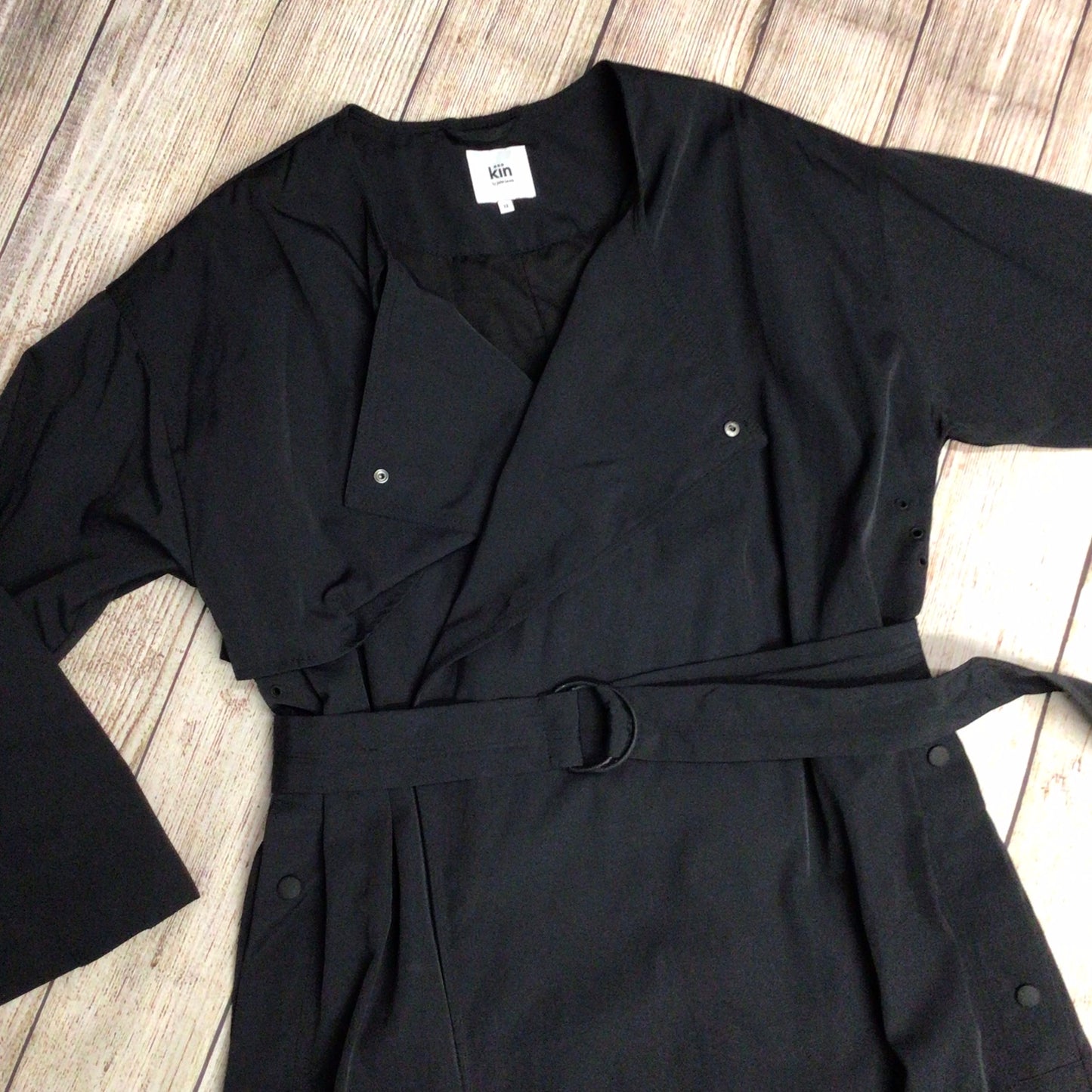 Kin by John Lewis Black Collarless Trench Coat w/Belt Size 12