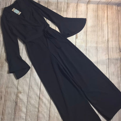 BNWT Boohoo Black Flare Sleeve Tailored Wide Leg Jumpsuit RRP £25 Size 16