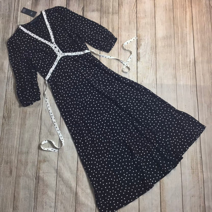 BNWT M&S Black & White Polka Dot Midaxi Tea Dress w/Tie Back Size 6 Regular