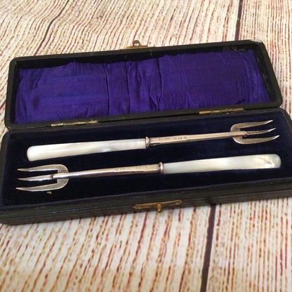 Adie Lovekin Birmingham Silver Mother of Pearl Pickle Forks (in box)