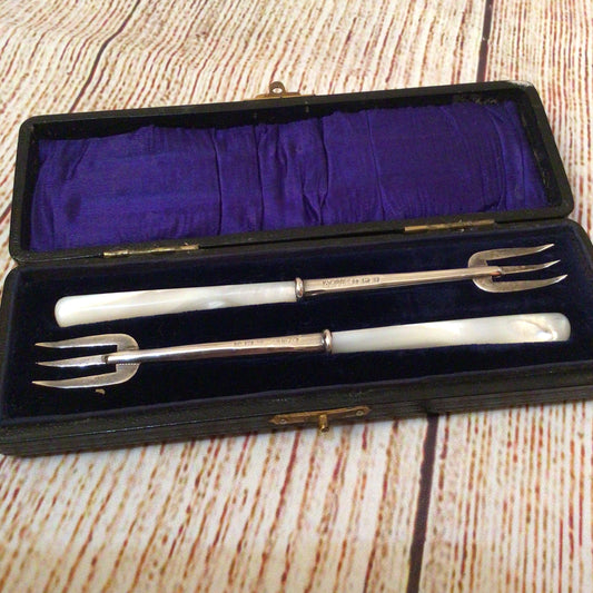 Adie Lovekin Birmingham Silver Mother of Pearl Pickle Forks (in box)