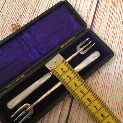Adie Lovekin Birmingham Silver Mother of Pearl Pickle Forks (in box)