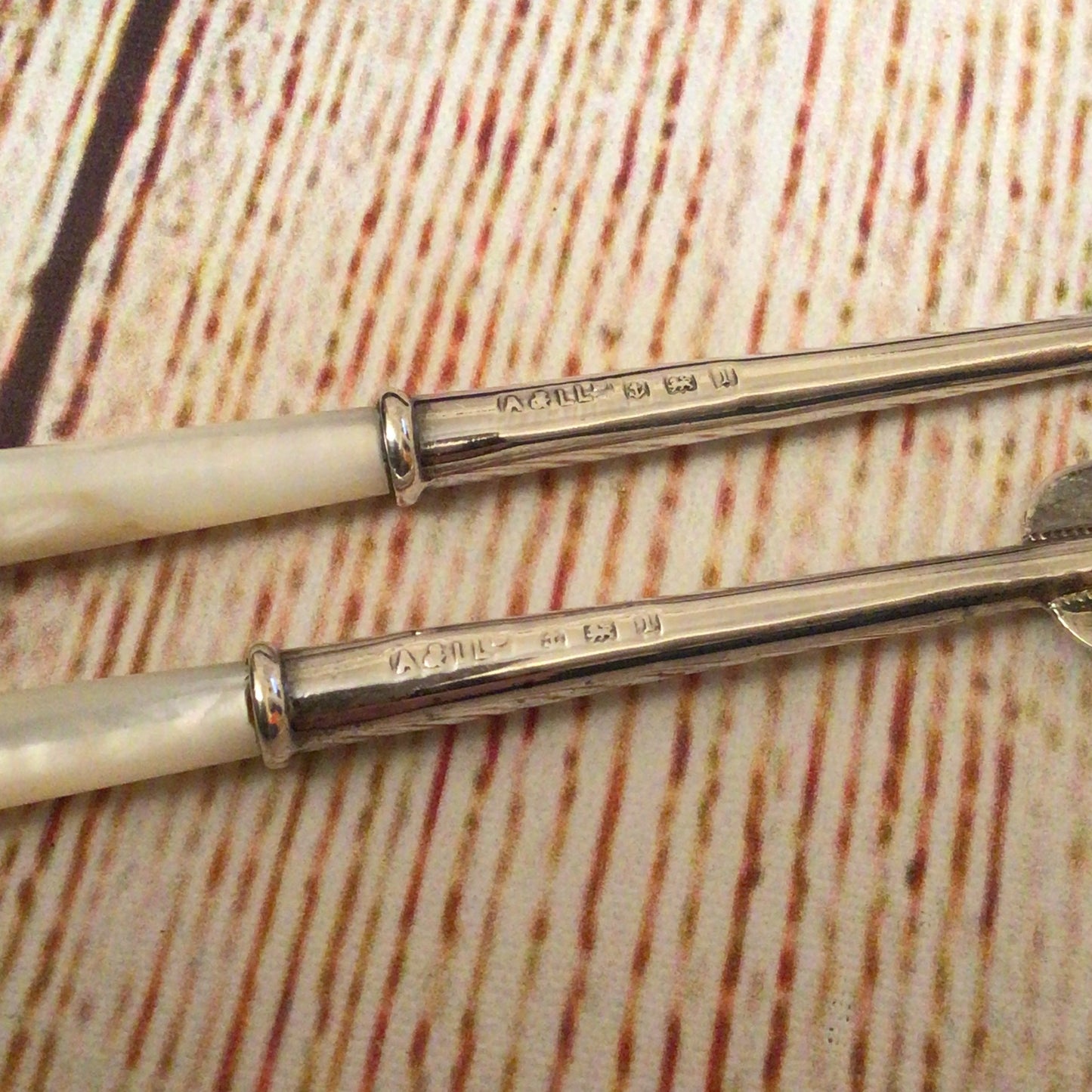 Adie Lovekin Birmingham Silver Mother of Pearl Pickle Forks (in box)