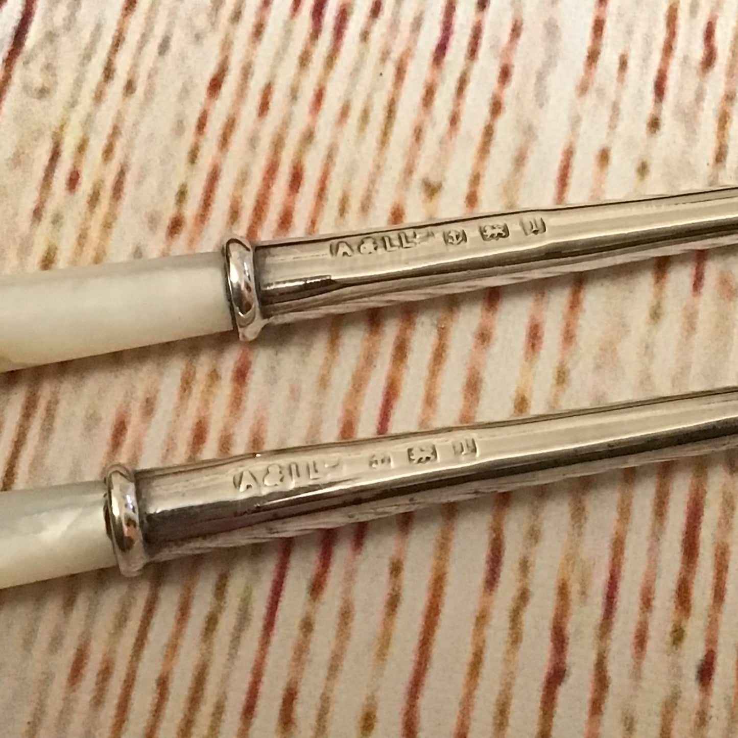 Adie Lovekin Birmingham Silver Mother of Pearl Pickle Forks (in box)
