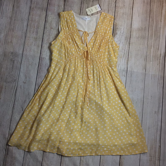 BNWT MNG Mango Yellow & White Polka Dot Tie Front Mini Dress Size 12