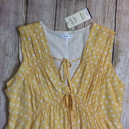 BNWT MNG Mango Yellow & White Polka Dot Tie Front Mini Dress Size 12