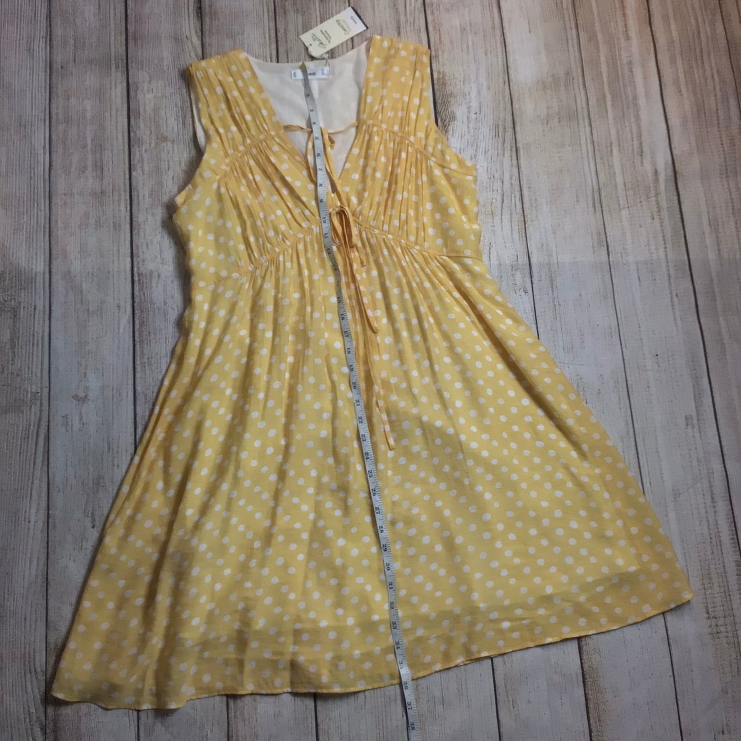 BNWT MNG Mango Yellow & White Polka Dot Tie Front Mini Dress Size 12