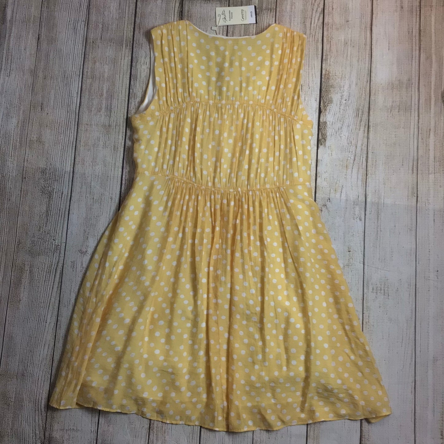 BNWT MNG Mango Yellow & White Polka Dot Tie Front Mini Dress Size 12