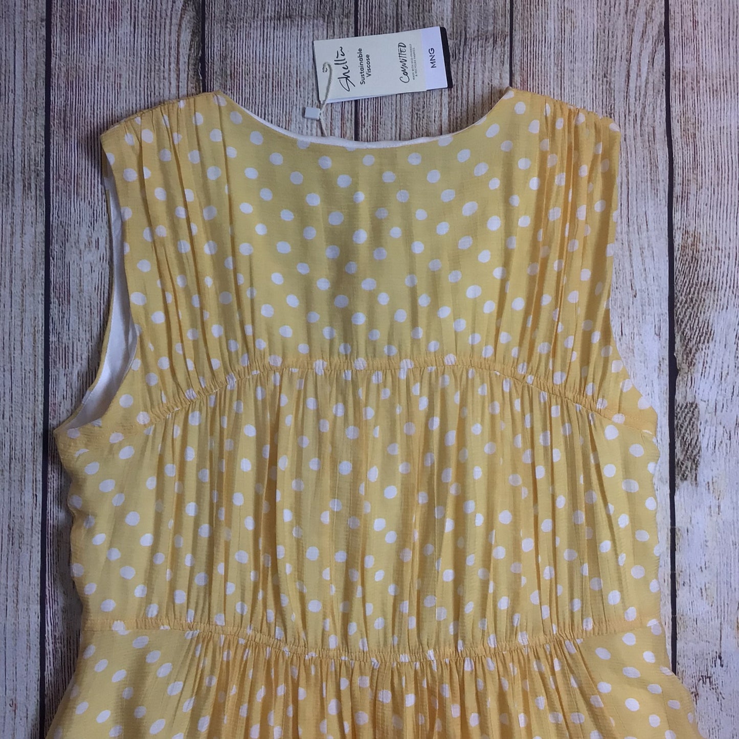 BNWT MNG Mango Yellow & White Polka Dot Tie Front Mini Dress Size 12