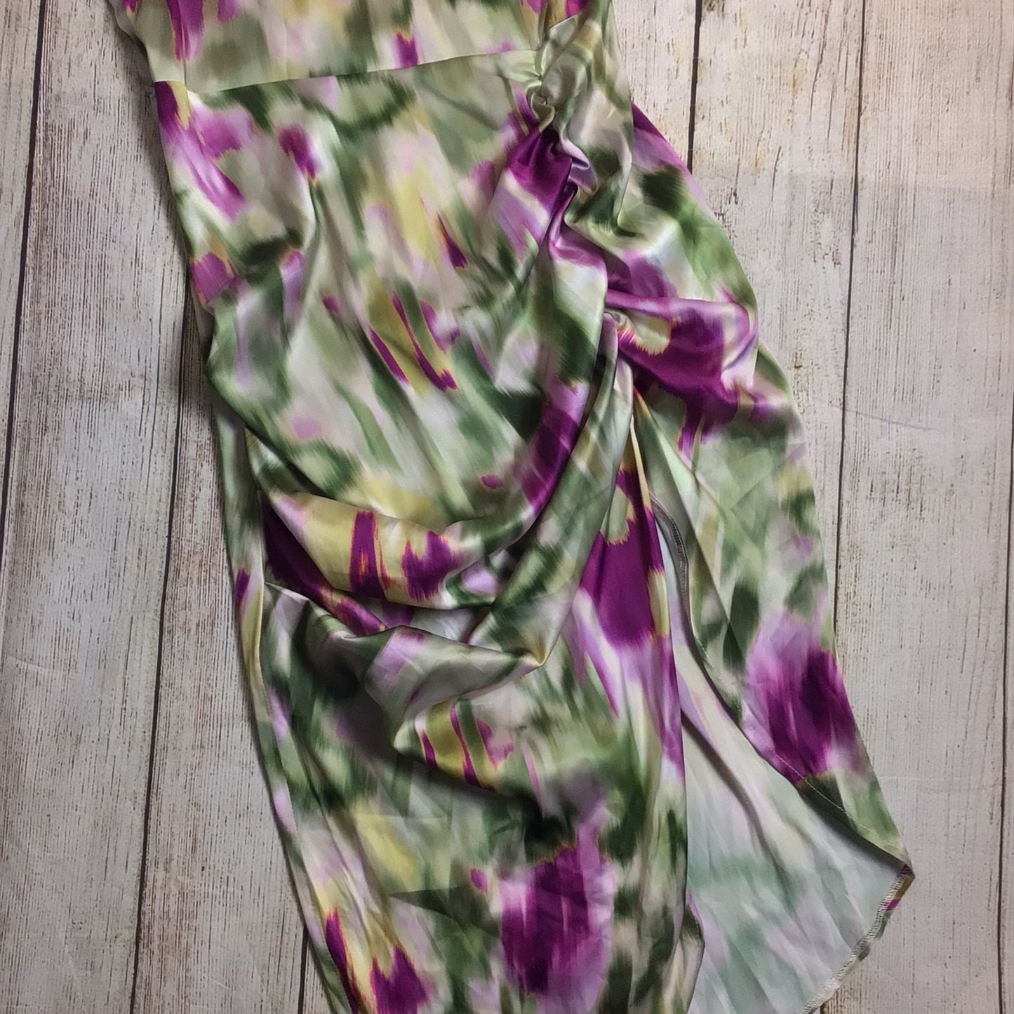 BNWT Cider Green & Purple Watercolour Strappy Ruched Split Hem Dress Size M