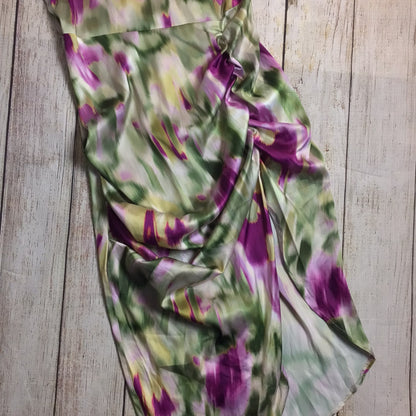 BNWT Cider Green & Purple Watercolour Strappy Ruched Split Hem Dress Size M