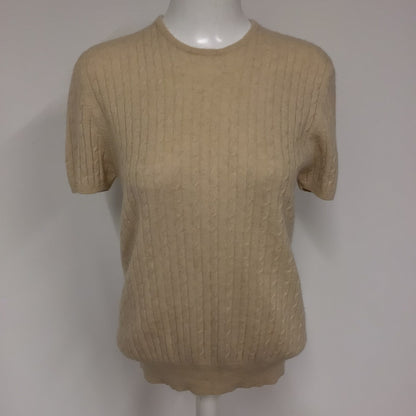 Aquascutum Beige Cable Knit 100% Cashmere Short Sleeve Top Size M