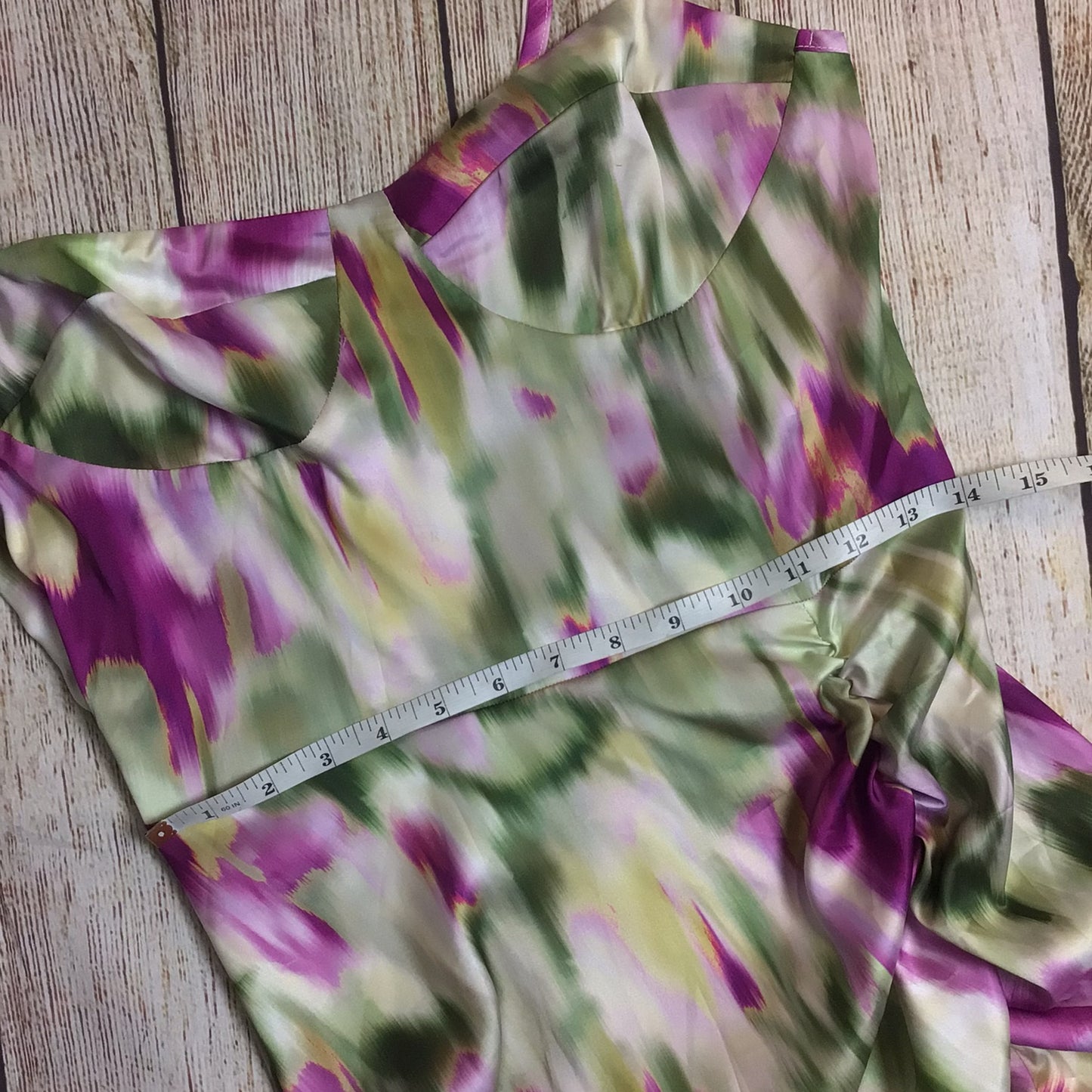 BNWT Cider Green & Purple Watercolour Strappy Ruched Split Hem Dress Size M