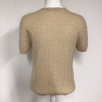 Aquascutum Beige Cable Knit 100% Cashmere Short Sleeve Top Size M