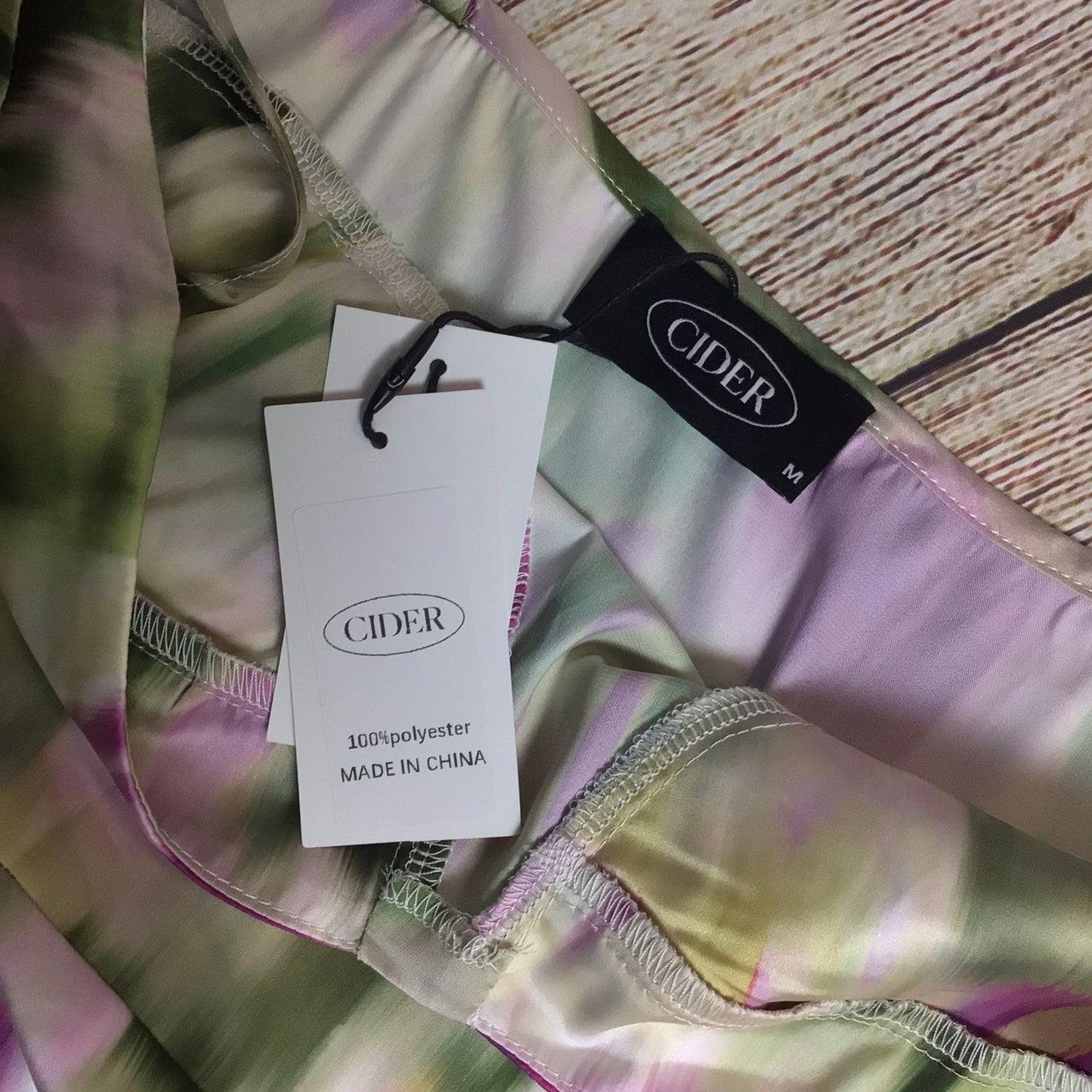 BNWT Cider Green & Purple Watercolour Strappy Ruched Split Hem Dress Size M