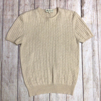 Aquascutum Beige Cable Knit 100% Cashmere Short Sleeve Top Size M