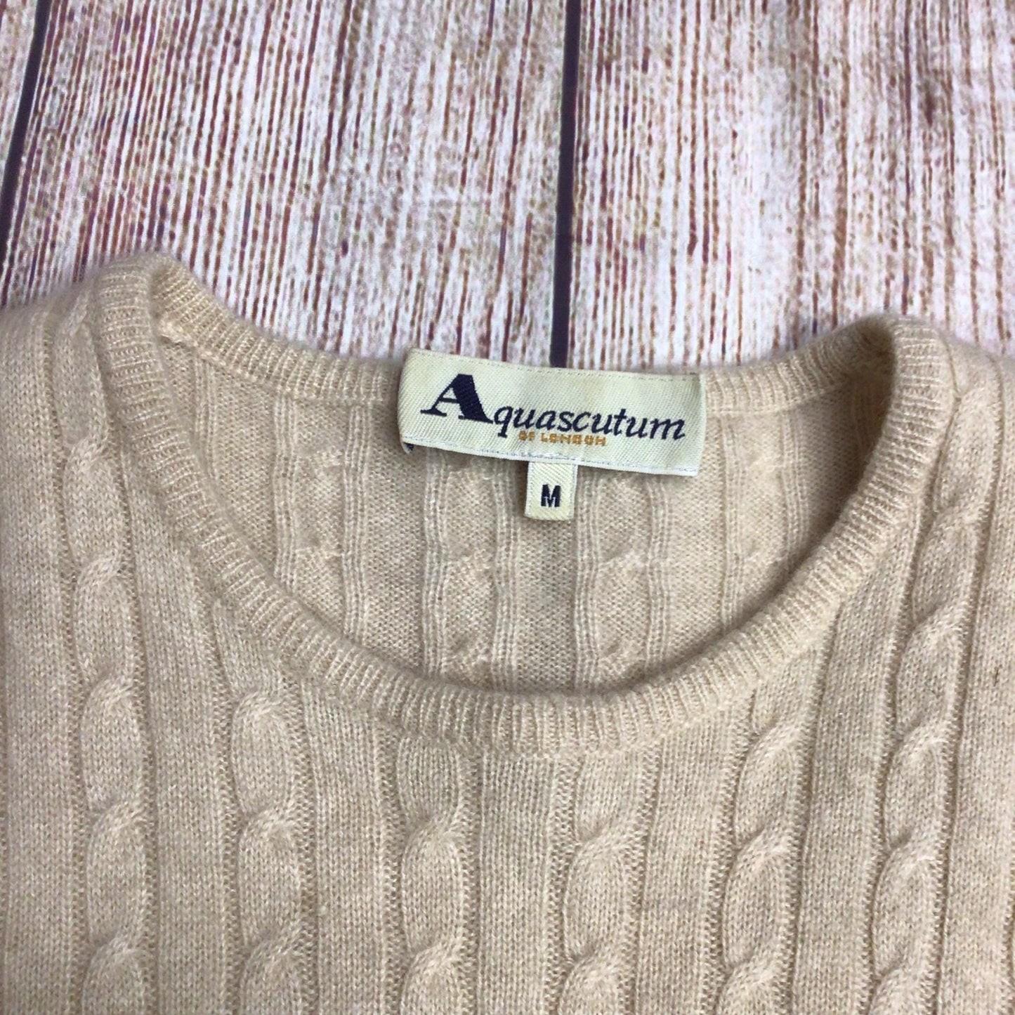 Aquascutum Beige Cable Knit 100% Cashmere Short Sleeve Top Size M