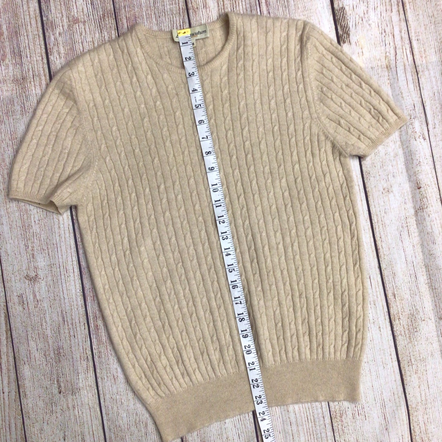 Aquascutum Beige Cable Knit 100% Cashmere Short Sleeve Top Size M