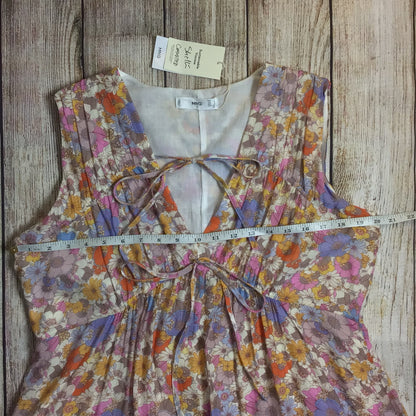 BNWT MNG Mango Multicoloured Pale Floral Print Tie Front Mini Dress Size 12