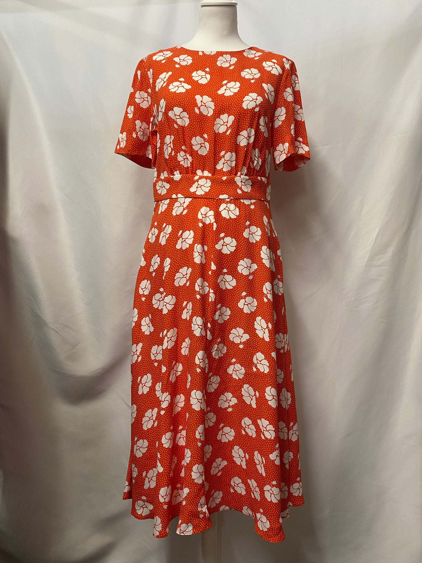 Boden Red Floral Patterned Short Sleeve Midi Dress 10