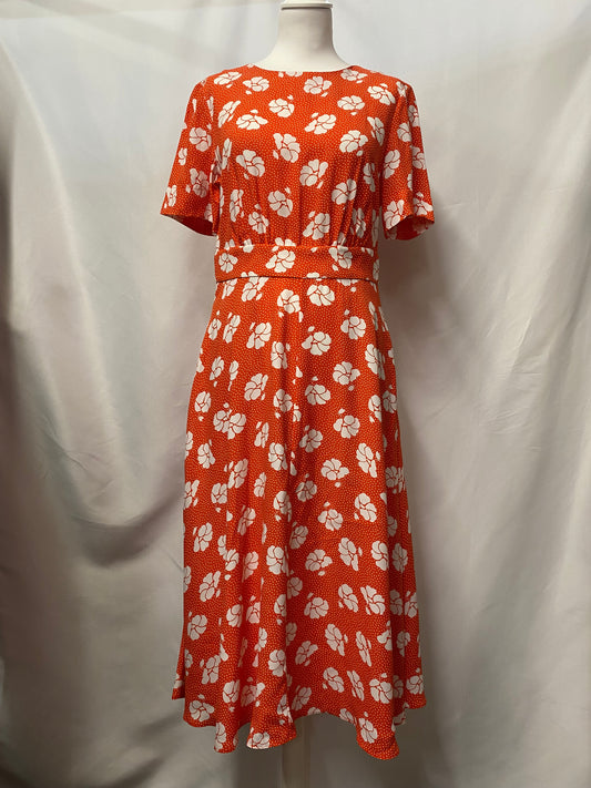 Boden Red Floral Patterned Short Sleeve Midi Dress 10