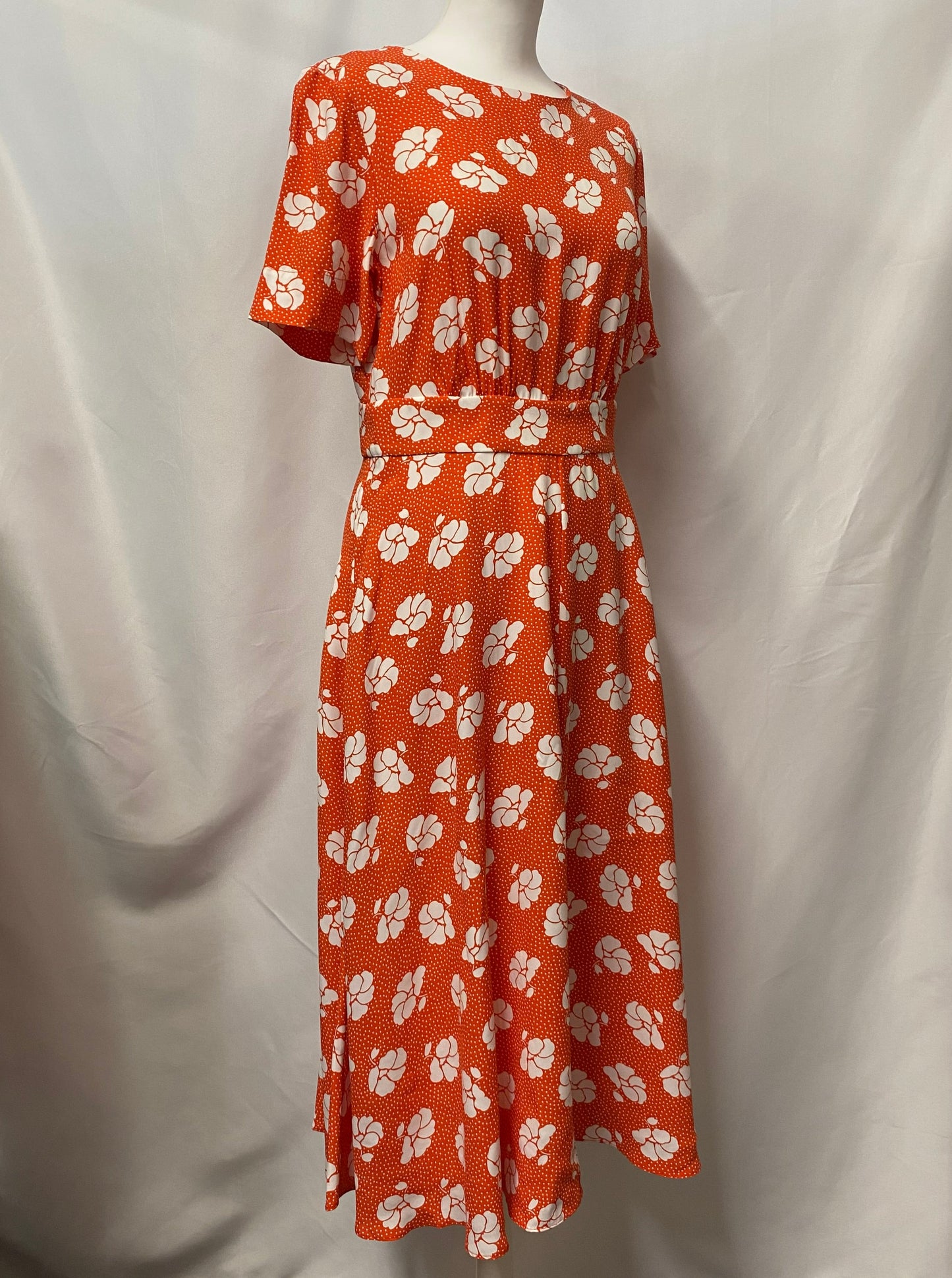 Boden Red Floral Patterned Short Sleeve Midi Dress 10