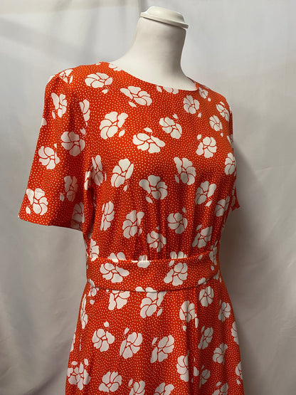 Boden Red Floral Patterned Short Sleeve Midi Dress 10