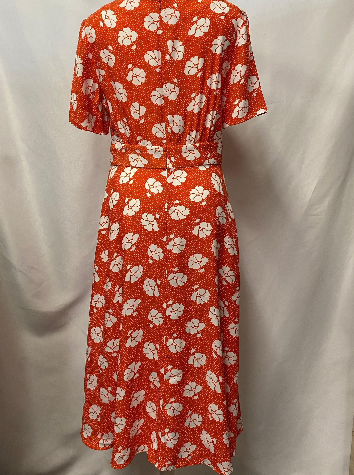 Boden Red Floral Patterned Short Sleeve Midi Dress 10