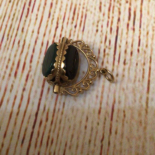 Vintage 9ct Gold 375 Onyx, Bloodstone, Carnelian Stone Spinning Fob Pendant