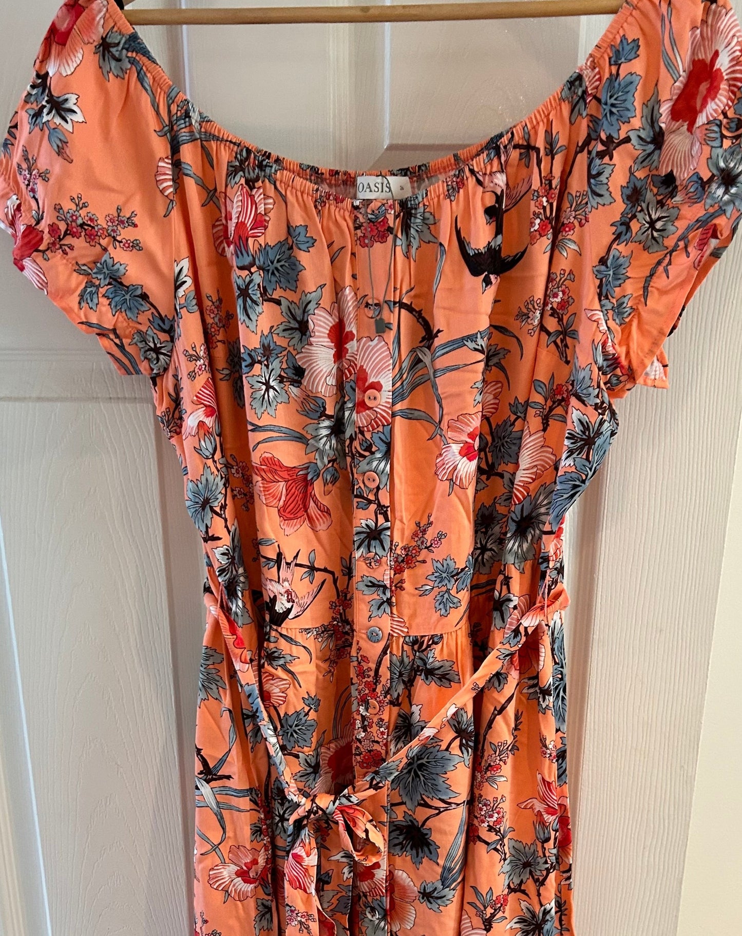 Oasis Coral Orange Off-Shoulder Summer Dress Size 26 New