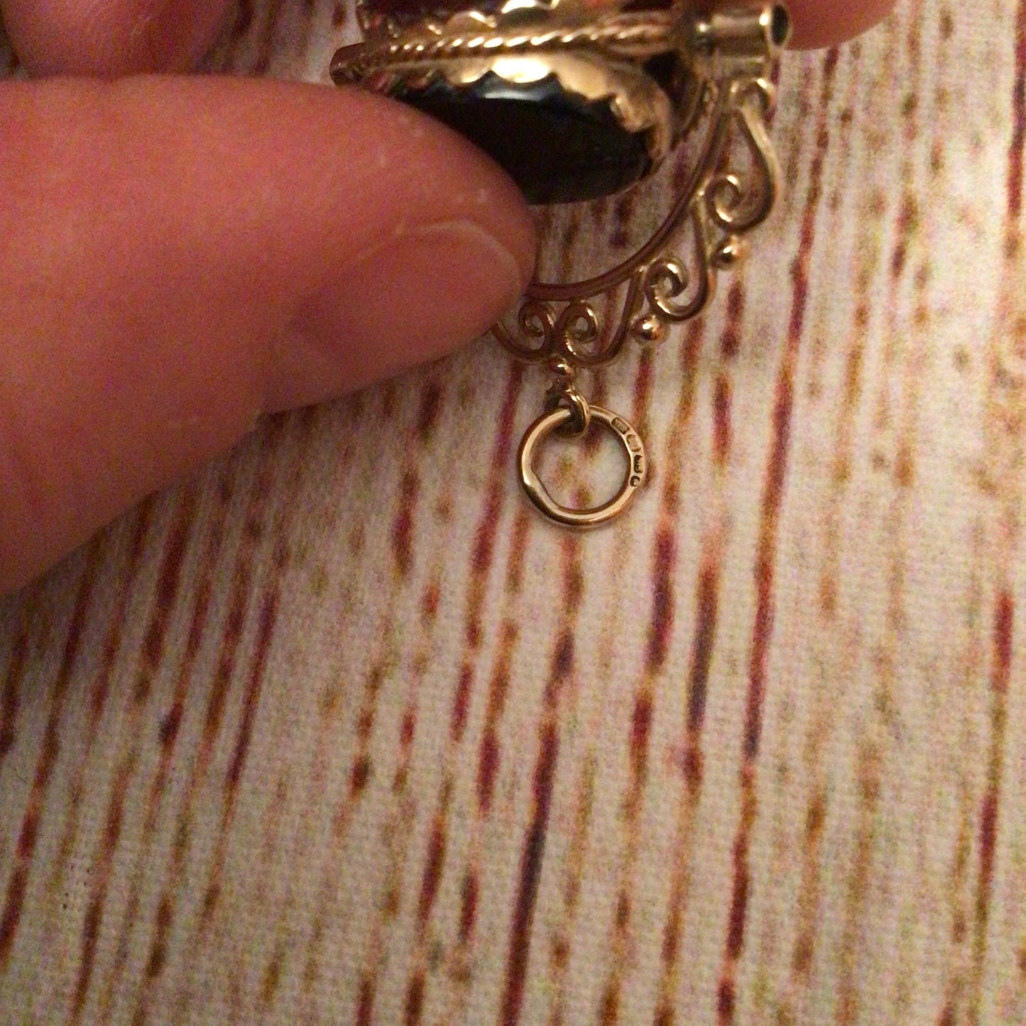 Vintage 9ct Gold 375 Onyx, Bloodstone, Carnelian Stone Spinning Fob Pendant