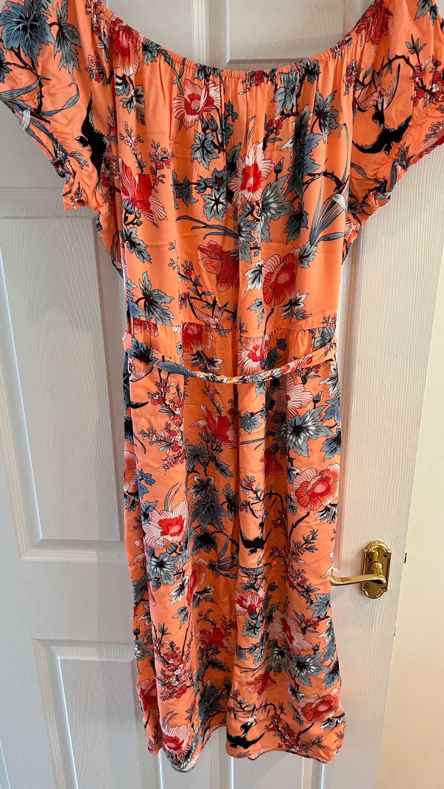 Oasis Coral Orange Off-Shoulder Summer Dress Size 26 New