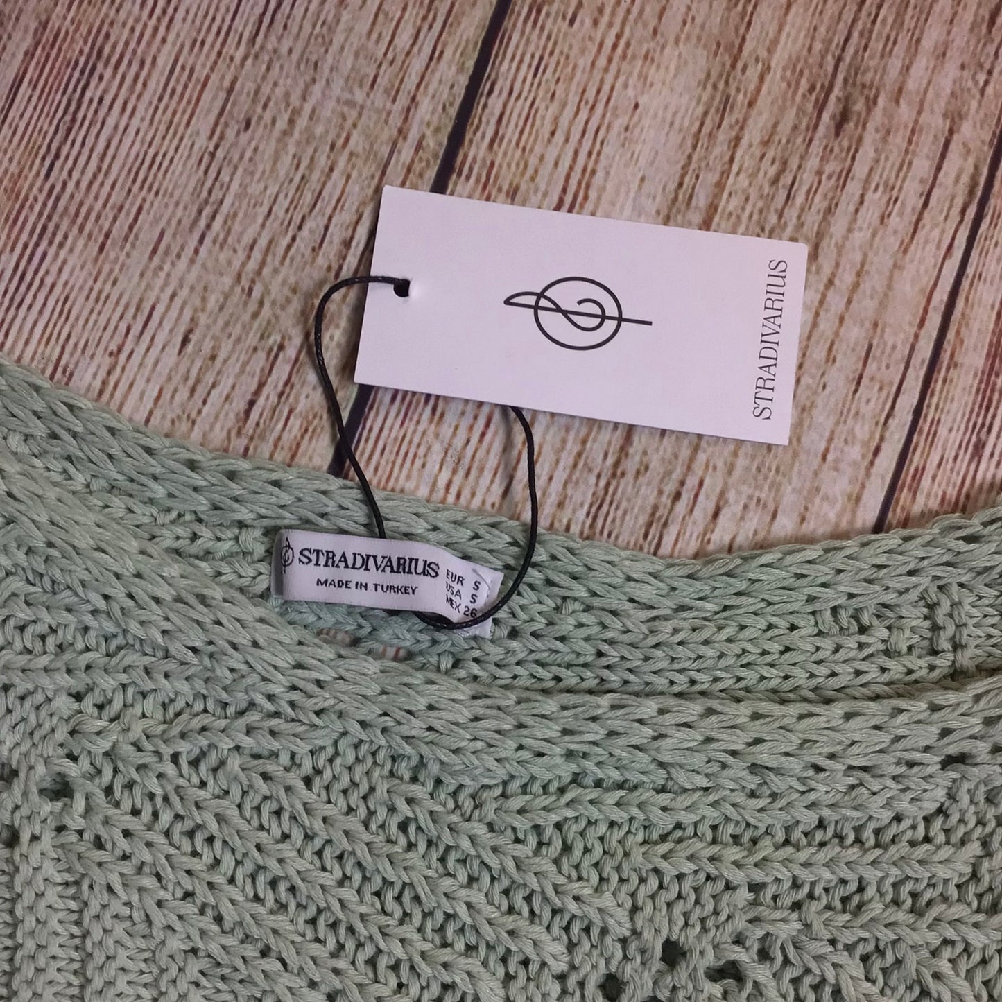 BNWT Stradivarius Pale Mint Green Cropped Open Knit Jumper Size S