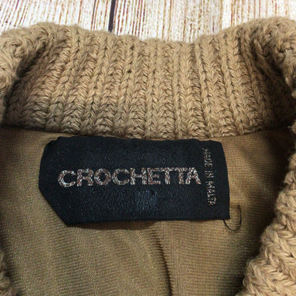 Vintage Crochetta Beige Brown Beaded Cardigan w/Shoulder Pads Size Ch44" (approx.)