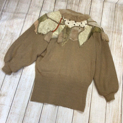 Vintage Crochetta Beige Brown Beaded Cardigan w/Shoulder Pads Size Ch44" (approx.)
